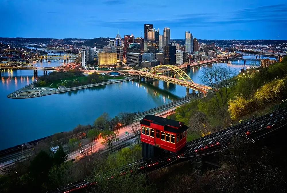 Pittsburgh's skyline featuring Point Park